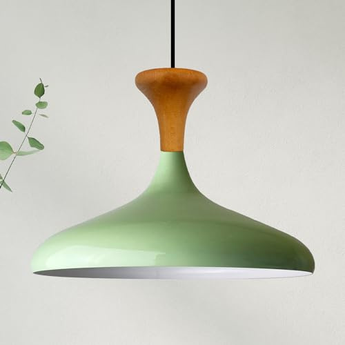 bamyum Champion Pendelleuchte aus Holz, 35 cm Hängelampe Metall E27 Moderne Esstisch Lampe, Skandinavisch Pendellampe für Schlafzimmer Wohnzimmer Küche Esstisch, Küchenlampe Hängend Minzgrün