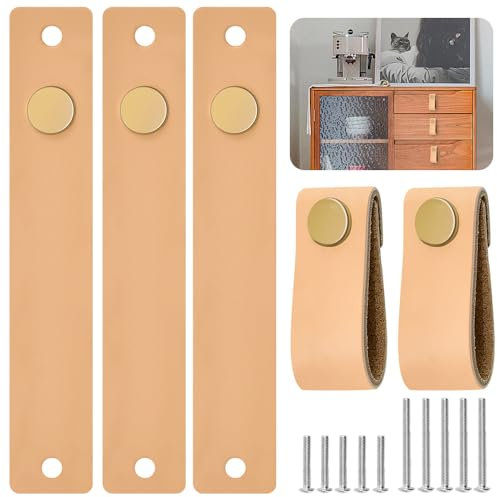 LPAMABA 10er Set Möbel Ledergriffe Leder Möbelgriffe Möbelknöpfe Leder Schrankgriffe Schrank Knöpfe Ledergriffe für Schubladen Küchenschränke Kleiderschrank Mit Schrauben Beige