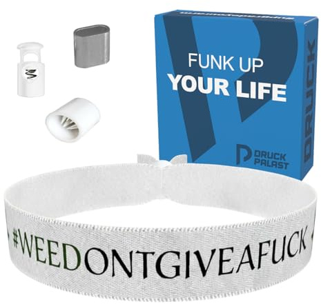 WEEDont give a Fuck weiß Stoffarmband - Wasserfestes & langlebiges Armband - Trendiges Stoffarmband für Weed-Liebhaber - Casual-Armband für Festivals & Partys - Geschenkidee für Kiffer