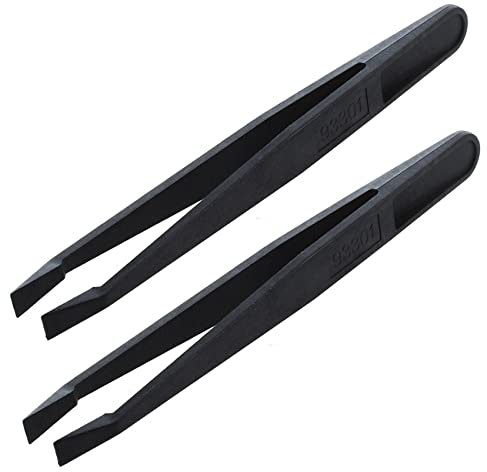 Plawee 2X Outil Manuel Plastique Noir Pince A Epiler Plat Pointe Anti-Statiques