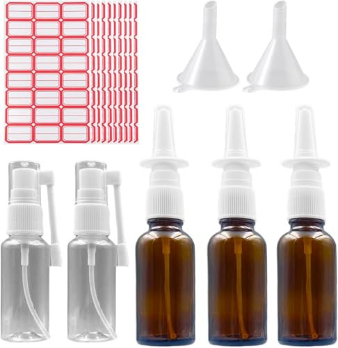 Flacon Pulvérisateur Nasal, Flacon Compte-Gouttes De 30 Ml, Avec 2 Entonnoirs Et étiquette,Bouteille Spray Verre Rechargeable Mini Petit Vaporisateur Verre Pour Famille Voyage (Ambre)