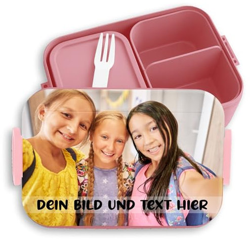 Kinder Bento Box Midi für Mepal Bentobox - Brotbox Dein Bild und Text I Custom Text und Foto Lunchbox selbst gestalten - 900 ml - Rosa - brotdose individualisierbar personalisierte dose bedrucken