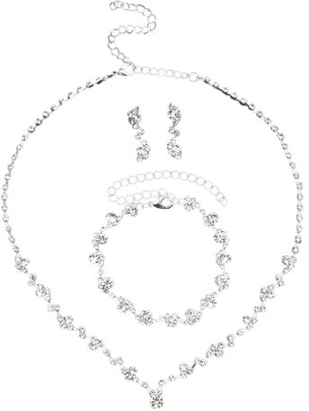 L0famy Jewellery Sets For Women, Sterling Silver 925 Bridal Jewellery Set Necklace And Bracelet And Earring Sets For Women Costume Jewellery Necklace Delicate Silver Necklaces Set