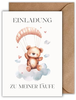 10er Set Einladung Taufe Karte mit Umschlag - Niedliche Einladungskarten Einladung zur Taufe für Freunde, Familie Tauffeier (DIN A6)