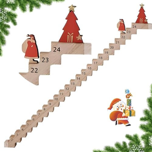 JJKTO Weihnachtsmann-treppe，Weihnachten Countdown Kalender Für Die Weihnachtstreppe, 24 Tage Weihnachtsmann Reise-Countdown-Kalender, 2024 Holz Countdown Kalender Weihnachtsdeko