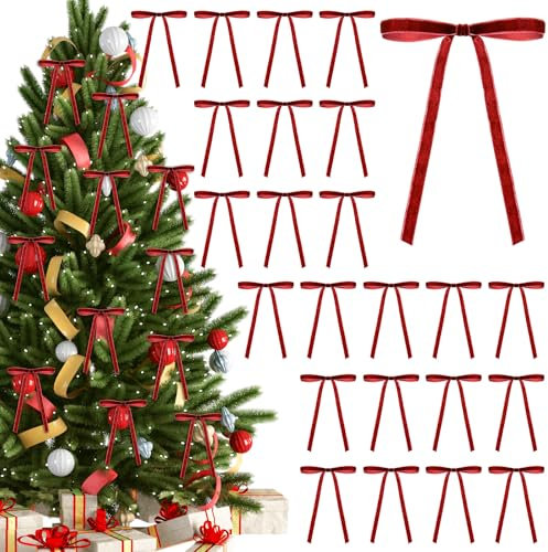 24 Stück Twist Tie Schleifen Samt Weihnachtsbaum weihnachten weihnachtsschleifen für Hochzeit, 12,7 x 17,8 cm Weihnachtsschmuck Samtschleife für Baumgirlande Drehschleife für Geschenkverpackung
