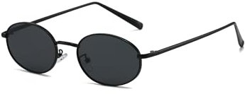 QVKUUT Retro Oval MetallrahmenSonnenbrille für Damen Herren(Schwarz/Schwarz)