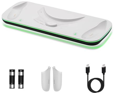 Mcbazel Estación de Carga VR Controlador para Quest 3, Estación de Carga VR con Luz LED para Quest 3, Soporte de Carga VR con 2 * 600 mAh Baterías Recargables, Cable de Carga Tipo-C