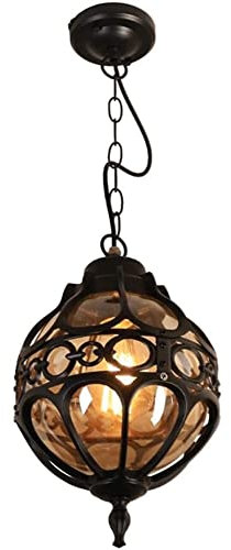 Lámpara de araña industrial vintage industrial exterior colgante luz retro al aire libre impermeable techo colgante lámpara globo pantalla de cristal lámpara de aluminio para cenador pasillo porche