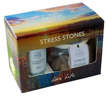 Corincraft Stress Aromatherapy Stones Gift Set - Essential Oil Blend for Relaxation & Calm - Stone Diffuser with 100ml Refresher Oil - Natural Vegan Home Fragrance Gift