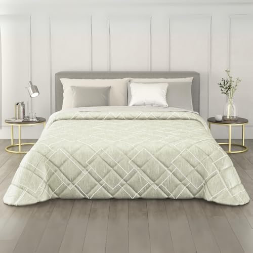 MAXIME MAISON - Trapunta Invernale Letto Singolo (300gr/mq) Piumone Letto Singolo Invernale, Copriletto Coperta Calda in Pregiato Raso Jacquard per Stagioni Fredde, Made in Italy (Wall Panna)