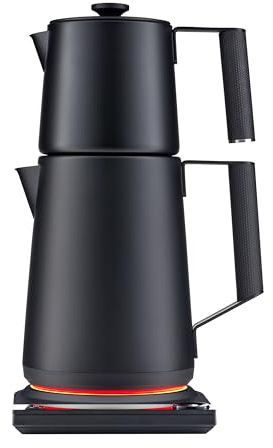 Saki Turkish Tea Maker Machine Pro, Electric Double-Pot Teapot 1.75L 120V, 120 Min Keep-Warm, Stainless Steel BPA-Free, Auto Shut-Off & Boil-Dry, LED Brew Ring, Matte Black