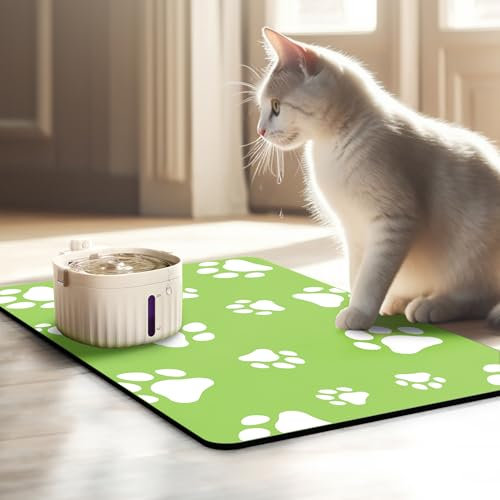 JanYoo Napfunterlage Katzen Futternapf Unterlage 50x35cm, wasserdichte Haustier Futtermatten rutschfeste Unterlage Katzennapf Fressnapf Futtermatte Katzenfutter Futternapf Matte(GrasGrün)