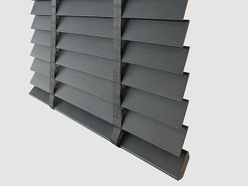 Funky gadgets faux wood Wood Grain window venetian blinds 50mm horizontal Embossed Slats with tape trim able easy fit for office, home (Dark Grey Embossed Pattern, W174cmxL150cm)