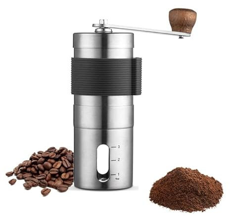 Manual Coffee Grinder – Portable 304 Stainless Steel Hand Mill with Adjustable Ceramic Burr, 20g Capacity, Compact Size for Camping and Travel