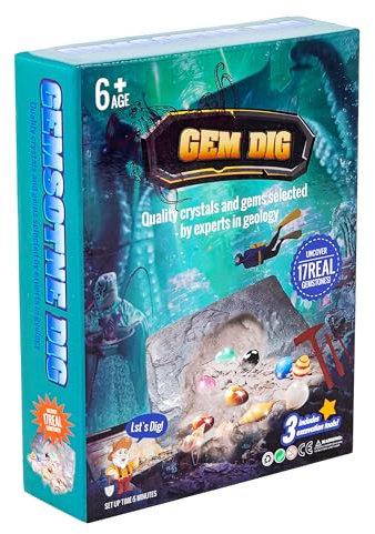 GeoDiscover Ausgrabungsset für Kinder ab 6 Jahren – Fossilien & Mineralien Archäologie Spielzeug mit echten Kristallen – Lernspiel Dinosaurier Set – Geschenk Jungen Mädchen