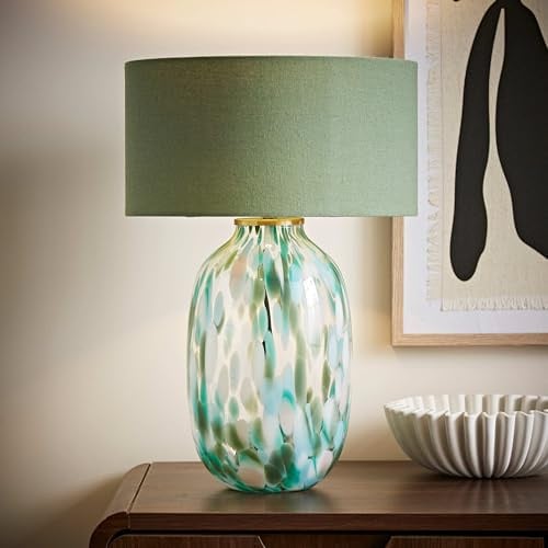 ValueLights | Belinda Green Confetti Glass Table Lamp with Drum Shade and Bulb | Table Lamp, Home Décor & Improvement Essential