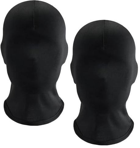 Black Full Face Mask, 2 PCS Halloween Full Black Mask Full Face Cover Spandex Lycra Hood, Faceless Morph Head Cover for Cosplay Costume Party Unisex Adult Men Women