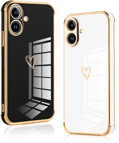 Vauki 2 Stück für iPhone 17 Hülle, Weich TPU Silikon Handyhülle Herz Motiv Schutzhülle Kameraschutz Stoßfest Bumper Case Jungen und Mädchen Cute Cover für iPhone 17, Schwarz & Weiß