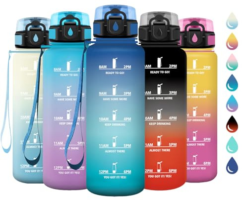Borraccia 1.5L, Bottiglia Acqua A Prova di Perdite, Bottiglia Riutilizzabile, Borraccie con Filtro e Marcatori Temporali, senza BPA, Borraccia Motivazionale per Campeggio, Scuola, Ufficio, Yoga