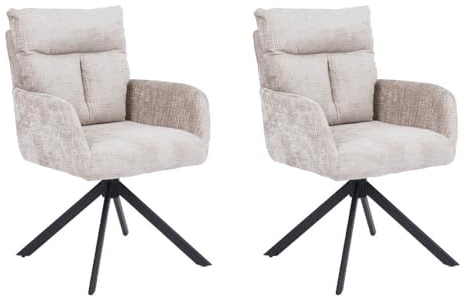 Home Deluxe Esszimmerstuhl mit Armlehne Aluna Chenille - 2er Set Beige I Küchenstuhl, Polsterstuhl, Designstuhl, Armlehnstuhl, Armlehne, Lehne, Gepolstert, Edel, Modern, Retro, Hochwertig, Weich,