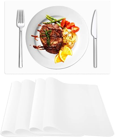 Set Di 4 Tovagliette In Silicone Liquido Siliconty,40X30cm,Tovagliette In Silicone Antiscivoli E Resistenti Al Calore Per Il Tavolo Da Pranzo E La Cucina,Cuscinetto Traslucido Lavabile(Bianco)