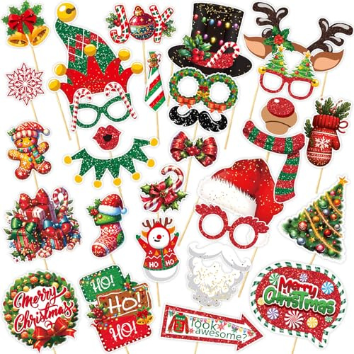 Gleemix Fotobox Accessoires Weihnachten, 30 Stück Fotoecken Weihnachts Filme, Tischdeko Weihnachten Foto Requisiten Weihnachtene, Für Motto Pictures Spiel Christmas Party Deko Weihnachtsbasteln Kinder