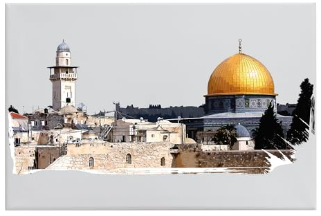 Jerusalem Panorama Wandbild 40x60 cm | Sahra Moschee| Islamische Wanddeko für Wohnzimmer & Schlafzimmer | Moderne Canvas Bilder als Geschenkidee