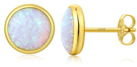 925 Sterling Silber Opal Ohrringe Mehrfarbig Runde Ovale Opal Ohrstecker Hypoallergene Schmuck Geschenke für Damen 5/6/7/8 mm