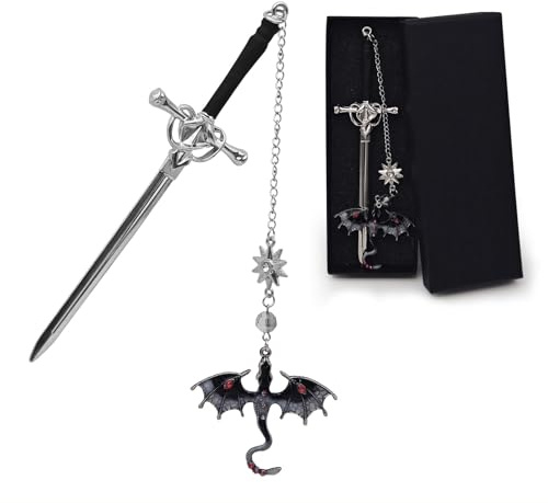 Lesezeichen Personalisiert, Bookmark Metall Schwert mit Kristall Anhänger | Lesezeichen Haarstäbchen Geschenke für Leseliebhaber Lehrer Frauen Männer