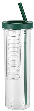 Wasserflasche mit Fruchtsieb – 800 ml, auslaufsicherer Trinkbecher mit Trinkhalm für Obst, Eistee, Kaffee, Bubble Tea, transparent, BPA-frei