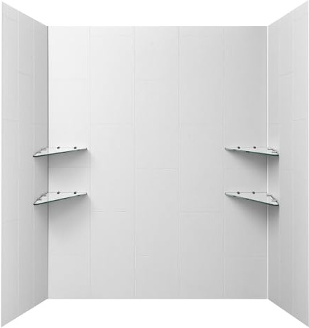 VEVOR Shower Wall Panels, 60 W x 36 D x 75 H, 0.14 (3.5 mm) Thick, 3-Panel Waterproof SMC Shower Surround Kit, Quick Install and Trimmable Bathroom Tub Wall Panel Surround Kit with 4 Glass Shelves
