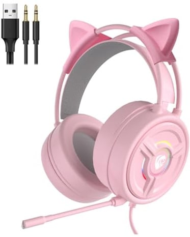 KTUXZCI Cuffie da gioco per laptop con luci colorate traspiranti e vestibilità comoda. Microfono sensibile a 360°. Altoparlante da 50 mm con stereo 4D.