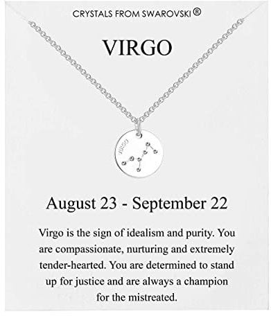 Philip Jones Virgo Zodiac Star Sign Disc Necklace Created with Zircondia® Crystals