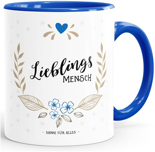 MoonWorks Geschenk-Tasse Kaffee-Tasse Lieblingsmensch Danke Liebe Freundschaft Familie Tasse Innenfarbe Royal unisize