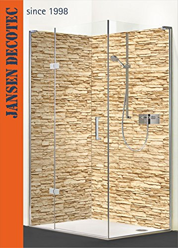 Eck - Duschrückwand, Platte 01 = 90x200cm, Platte 02 = 120x200cm, Motiv: Steindecor Sandstein