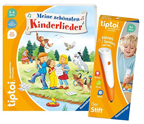 Ravensburger tiptoi Set: Meine schönsten Kinderlieder (Kinderbuch, Liederbuch) + 00110 tiptoi Der Stift mit Wimmel-Karte, Lernspielzeug für Kinder