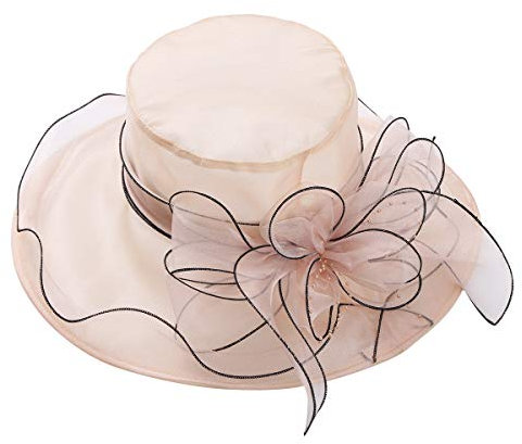 YiZYiF Donna Cappello da Sole Estate con Fiore Cappelli della Chiesa Tesa Cappelli da Sposa Organza Gorras per Lady Ascot Cappello Larga con Grande Fiore Cappello da Cerimonia Rosa chiaro Taglia unica