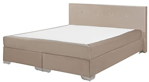 Beliani Velvet EU King Size Divan Bed 5ft3 Spring Mattress Headboard Beige Consul