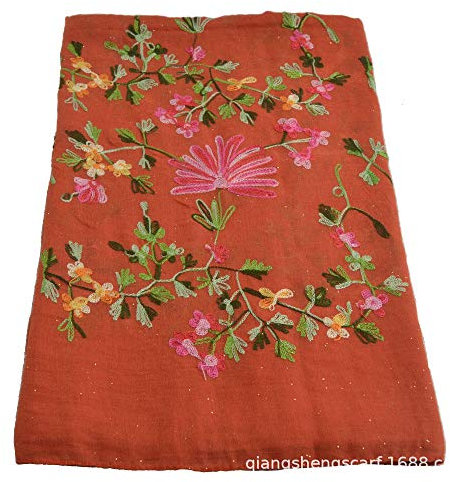 Schal Damen Frische Und Dreidimensionale Bestickte Zweige Und Blumen Bestickter Baumwollschal Damen Kopftuch Aus Baumwolle Und Leinen-11 Orange_200Cm
