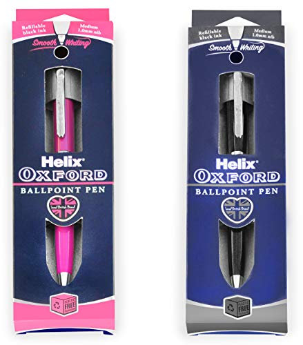 Helix Oxford Premium Ballpoint Pen - Graphite and Pink Barrel - 1.0mm Nib - Black Ink - Pack of 2