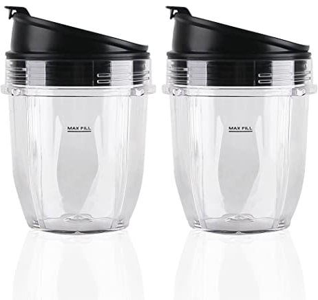 Veterger 2 Pack Replacement Parts Cup with Lid,Compatible with Ninja Blender Auto iQ BL480 BL482 BL642 NN102 BL682 BL450 BL2013 (2 12oz)