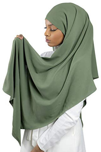 HE700 Damen-Hijab zum Hineinschlüpfen mit Knotenmütze, luxuriöser Medinenseide, grün - vert khaki, One size