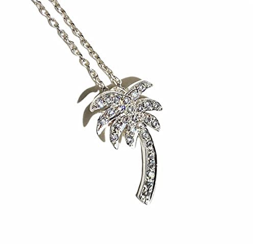 Cubic Zirconia Palm Tree Pendant 925 Sterling Silver Gemstone Handmade Necklace Women, April Birthstone Jewellery