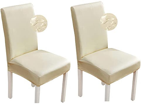 Bestenrose Stuhlhussen 2er/1er PU Leder Stuhlbezug wasserdichte Stretch Esszimmer Stuhlüberzug Stretch Stuhl Husse Universell Stuhlhussen Haus Büro Restaurant (2-Stück, Beige)