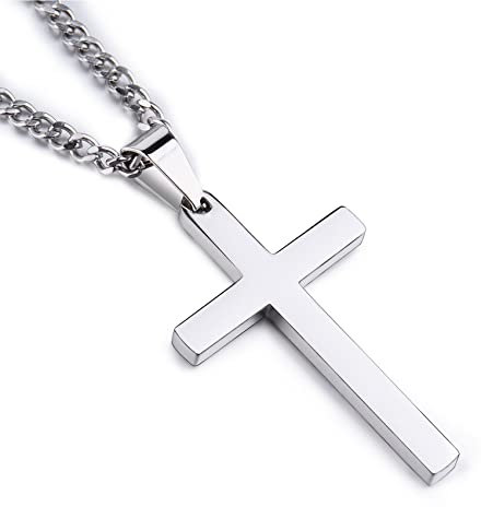 Cross Necklace for Men Women, 316L Stainless Steel Cross Pendant Necklace with Chain-50+5CM | Silver / Gold / Black Cross Chain Necklaces Easter Gifts for Birthday Christmas Thanksgiving Day, Silver