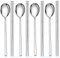 Juego de 4 pares de palillos y 4 cucharas de palillos coreanos de acero inoxidable, cucharas de palillos de cocina, reutilizables, de metal plano, mango largo, para el hogar