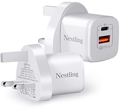 USB C Plug, Nestling 2 Pack 20W USB C Charger Plug, Type C Fast Charge Plug 2 Ports PD & QC 3.0 Power Adapter Charger for iPhone 14/14 Pro/14 Pro Max/13/13 Pro 12/12 Pro/12 Pro Max, Galaxy, iPad etc.
