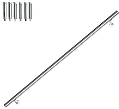 Vigevee Pasamanos de acero inoxidable, Barandilla Manos para escaleras, Baranda Montaje Soporte en Pared Barandilla Interior Exterior, Incluye soporte de pared y tapas de extremos, 150 cm