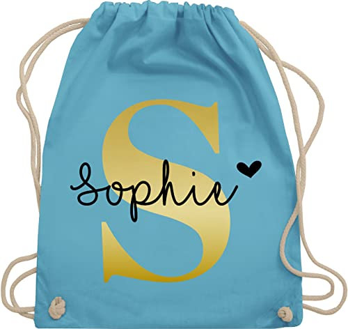 Turnbeutel Rucksack - Namens Geschenk I Anfangsbuchstabe personalisiert I Initialen mit Name - Unisize - Hellblau - turnsack kindergarten selbst bedrucken sophie stoffsackerl wäschebeutel kita